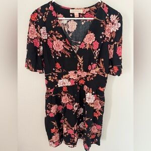Floral Black and Pink Women's Dress